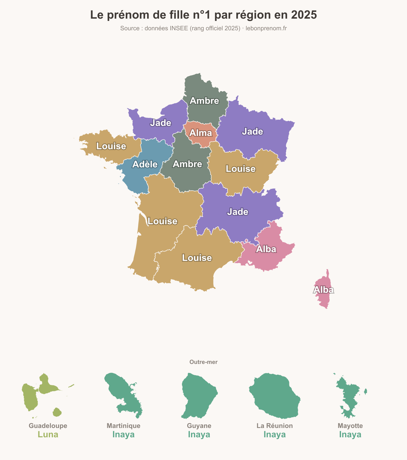 La carte de France des prénoms : quel est le n°1 dans votre région en 2025 ?